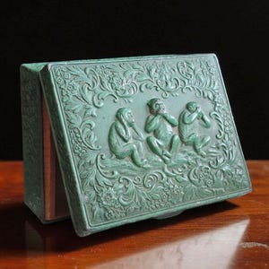 Art Deco &quot;3 Wise Monkeys&quot; Repoussé Box