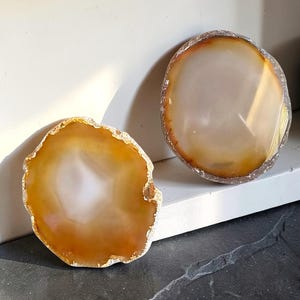 Vintage Agate Slice Pair, Natural Geode Decor for Shelf Styling