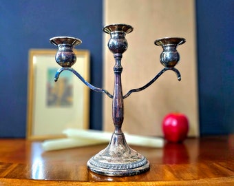 Vintage 3 Arm Silver Candelabra, Silver Plated Candle Holder Mid Century French Country Romantic Cottage Home Decor Gift