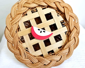 Mini Apple Pie Shaped Wicker Basket with Hinged Top