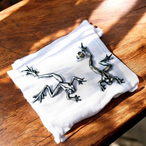 3D Frog Silver Dangle Post Earrings - image 3
