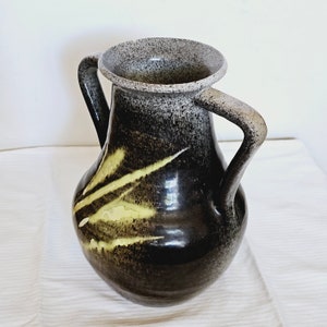 Vintage Signed Studio Pottery Vase Vessel Dual Handles Horizontal Coil ...
