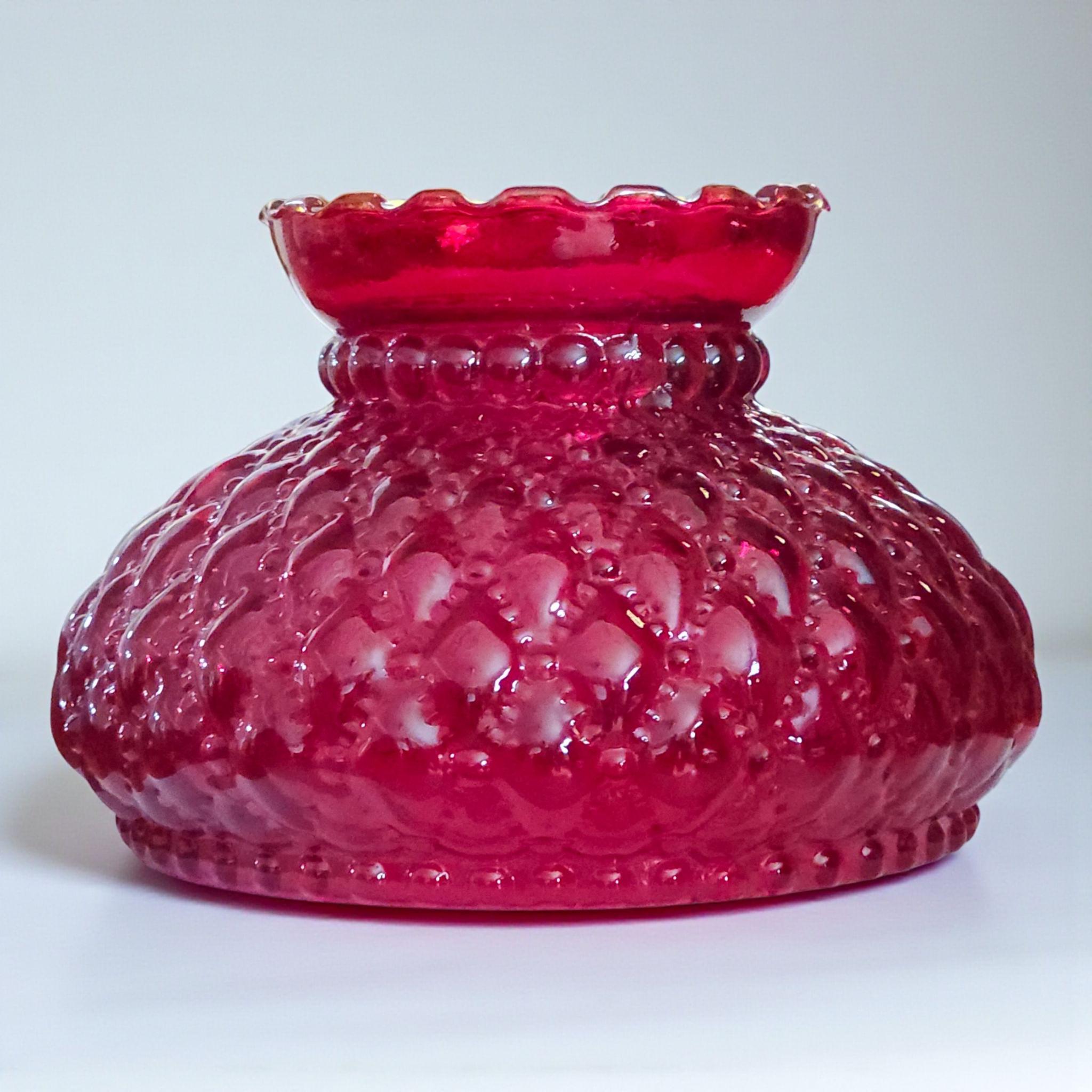 19th Victorian Red Work Layover Sham 夜 Red Glass Diamond Quilt Parlor Hurricane Lamp Shade, Brooke or