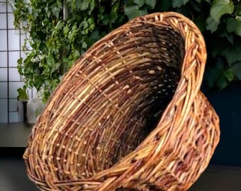 Boho Woven Willow Open Basket Planter Warm Earthy Cottagecore Brown Basket Decoration
