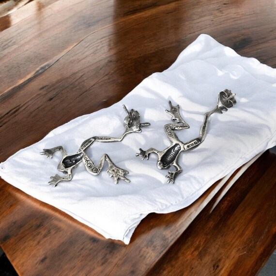 3D Frog Silver Dangle Post Earrings - image 4