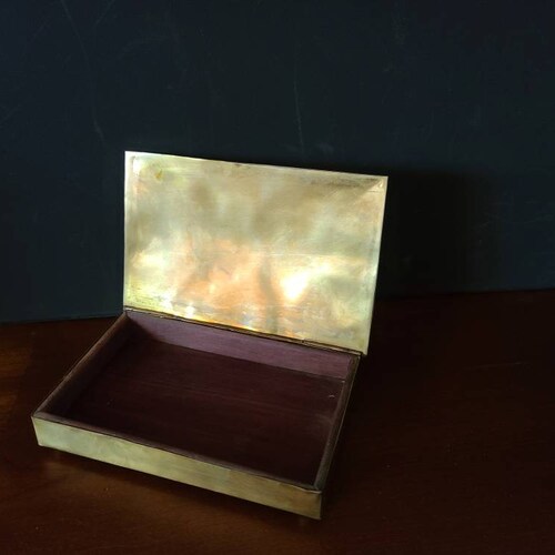VINTAGE SHELL shops BOX Wood Lined Box Handmade in Mexico Alpaca Silver Brass