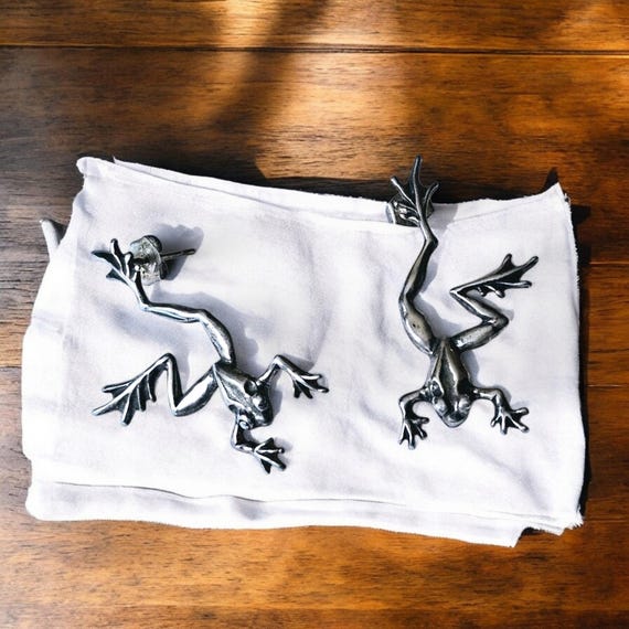 3D Frog Silver Dangle Post Earrings - image 2