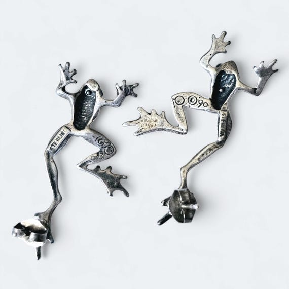 3D Frog Silver Dangle Post Earrings - image 6