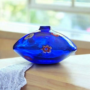 Vaso in vetro blu Millefiori o base per lampada a olio