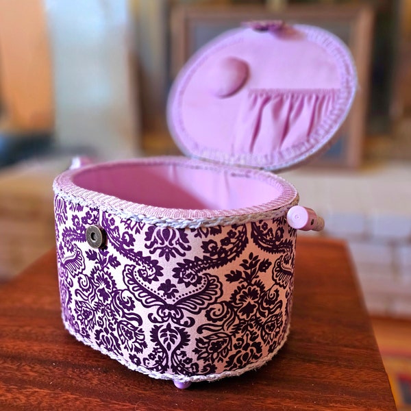 Vintage Sewing Box Pink Purple Paisley