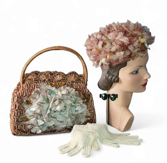 Vintage Silk Organza Flower Pillbox Hat - image 9
