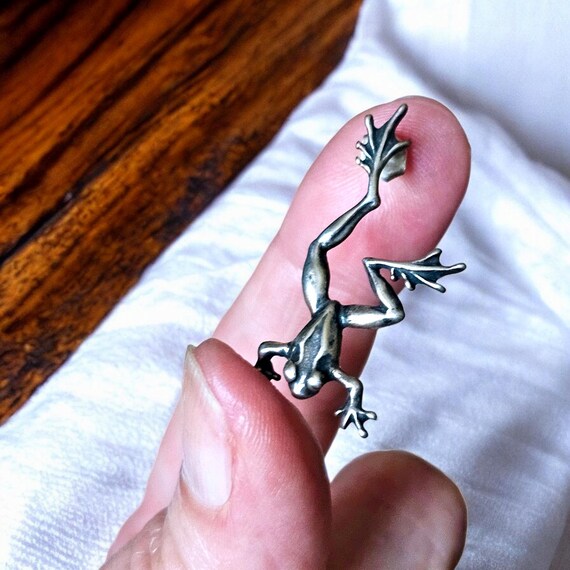 3D Frog Silver Dangle Post Earrings - image 8