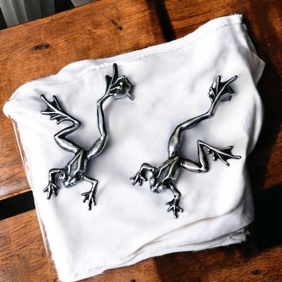 3D Frog Silver Dangle Post Earrings - image 1