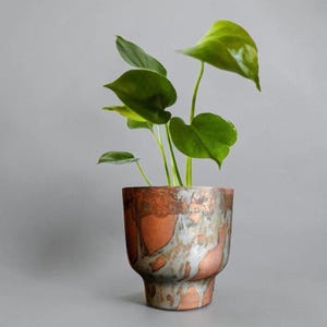 Vintage Copper Dipped Steel Planter Industrial Farmhouse Patina Cachepot