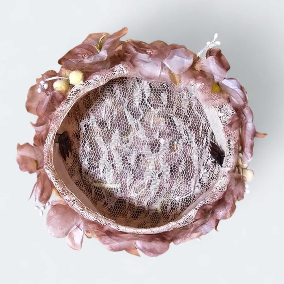Vintage Silk Organza Flower Pillbox Hat - image 5