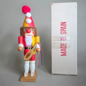 Large Vintage Spanish Harlequin Clown Wood Nutcracker Original Box Handmade in Spain