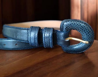 70s 80s Genuine Snakeskin Skinny Blue Teal Turquoise  display picture 3