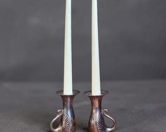 Vintage Silverplate Swan Candlestick Holders Pair International Silver Mini Taper Candleholders