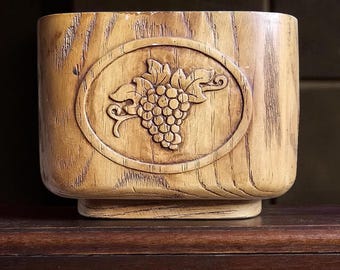 Faux Carved Wood Square Grape Bowl, Planter, or Catchall