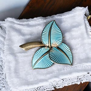 Albert Scharning Oslo Norway Antique Guilloché Sterling Silver Enameled Blue Leaves Brooch Signed A SCH Norway Sterling 925 S