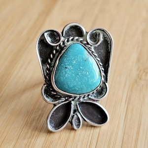 Old Pawn Squash Blossom Ring Turquoise + Sterling