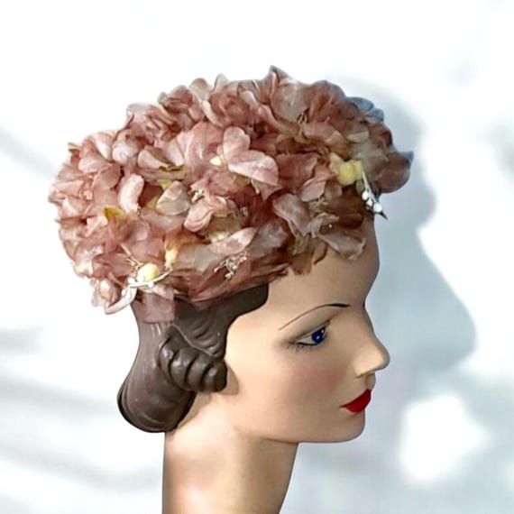 Vintage Silk Organza Flower Pillbox Hat - image 2
