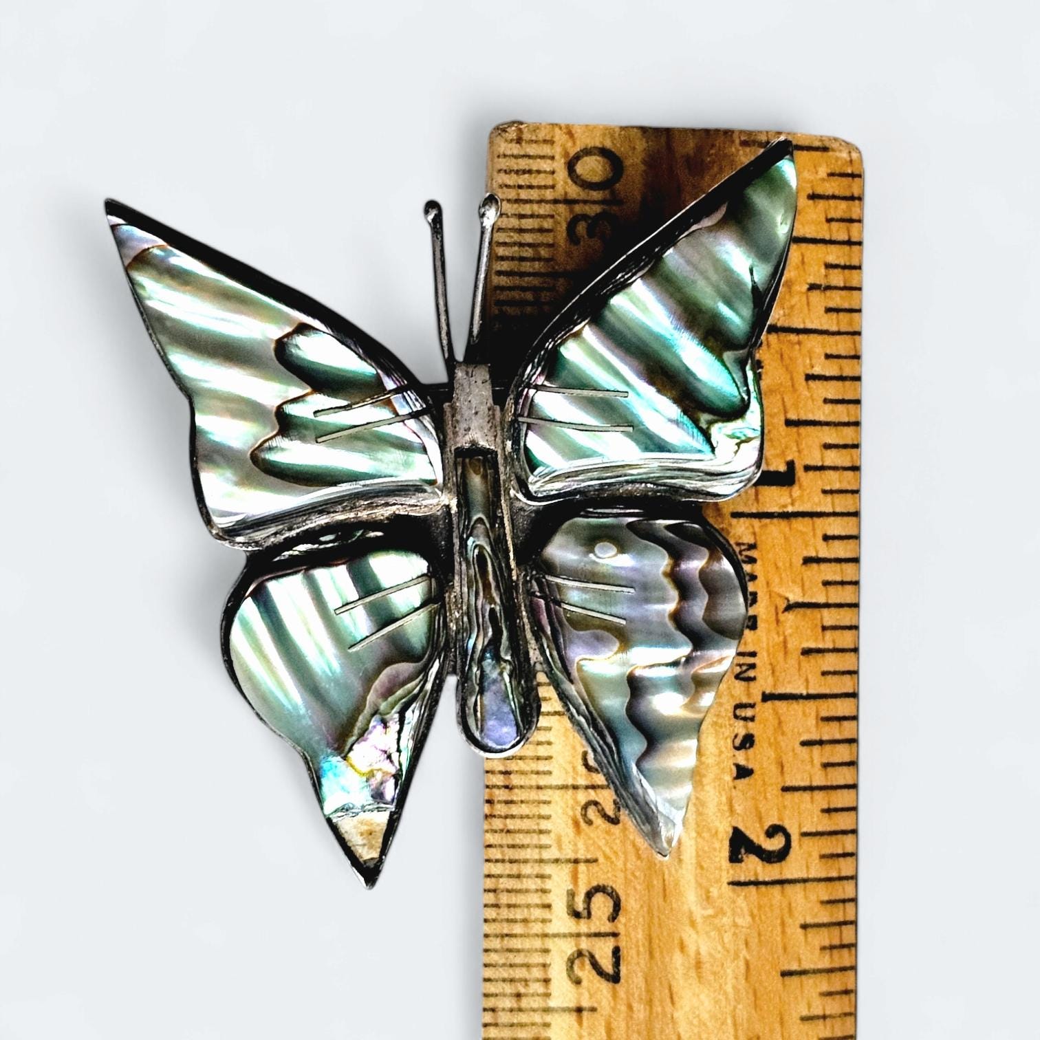 Vintage Butterfly Brooch Inlaid Abalone and Silver Hand