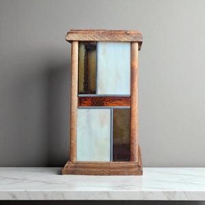 Wood + Slag Glass Panel Hurricane Light