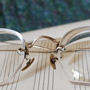 Genuine 12K GF Antique Octagonal Semi Rimless Eyeglass Frames with Cable Temples and Ear Wrap Hooks American Optical AO circa 1920s 30s