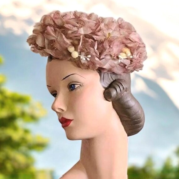 Vintage Silk Organza Flower Pillbox Hat - image 1