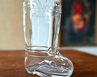 Vintage Pressed Glass Boot Shaped Christmas Vase Mug Candy Dish