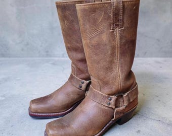 Frye Harness 12R Boots Damen 7.5 Braun Leder Engineer 77300 USA