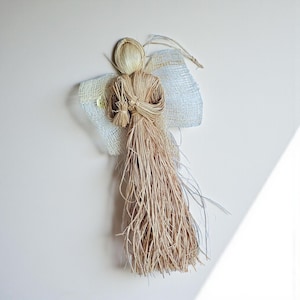 Vintage Raffia Straw Christmas Angel with Sinamay Wings