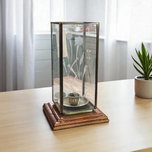 Wood + Etched Glass Panel Hurricane Light