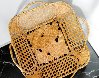 Italian Teneriffe Open Weave Lace Basket with Handles