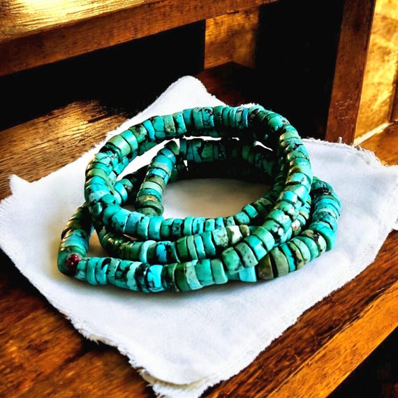 Collier Vintage Navajo En Turquoise Brute Naturelle Verte - Années 1950 - Occasion