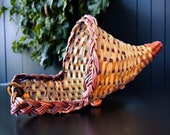 13&quot; Platform Cornucopia Woven Wicker Cornucopia Basket Centerpiece Harvest Floral Arrangement Empty Horn of Plenty Thanksgiving Autumn Fall