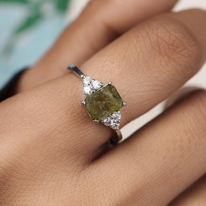 Roher Moldavit Ring: 925 Sterling Silber, Grüner Tektit, Meteorit Kristall