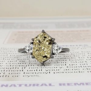 Natural Raw Hexagon Pyrite Ring, 925 Sterling Silver, Rough Crystal Ring, Engagement Ring, Money Ring, Bridal Ring, Art Deco Ring Women Ring