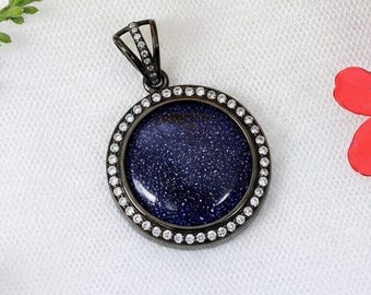 Pingente de prata com arenito azul: pedra preciosa da galáxia da meia-noite, joia celestial