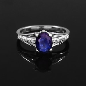Blue Sapphire Engagement Ring, 925 Sterling Silver Ring Statement Ring, Oval Cut Gemstone Moissanite Ring, September Birthstone Gift for Her