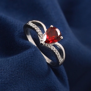 Vintage Style Pear Cut Garnet Ring: Sterling Silver Statement Jewelry
