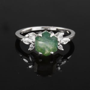 Natural Hexagon Moss Agate Ring 925 Sterling Silver Ring Statement Ring Engagement Ring Moss Agate Jewelry, Nature-Inspired Ring, Women Ring