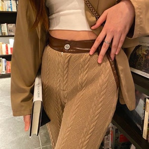 Loose Solid Knitted High Waisted Wide Leg Women's Pants