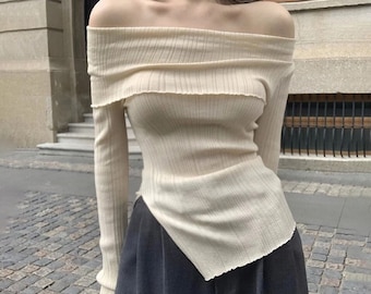 Elegant Slash Neck Slim Pullover Jumper