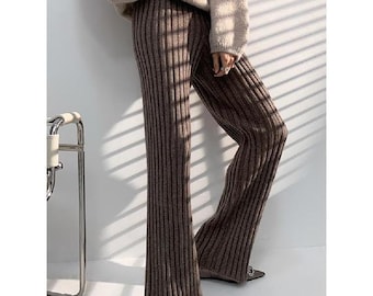 Elegant High Waist Micro Flare Knitting Pants