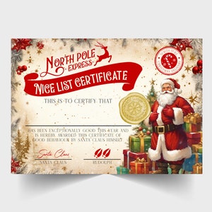 Nice List Certificate, Santa’s Nice List Certificate, Magical Personalised Certificate, Christmas Eve Box, Nice List Medal, 6 designs