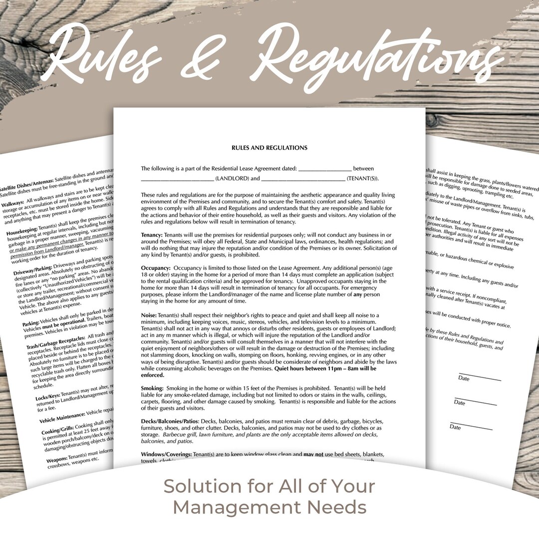Rental Tenant Rules & Regulations Real Estate Form Etsy