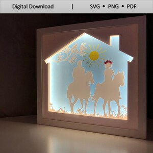 Horses lover, Family with horses, 3D Paper Cut Light Box Template Files, Shadow Box SVG, 3D Papercut LightBox Svg File DIY,Cricut,Silhouette