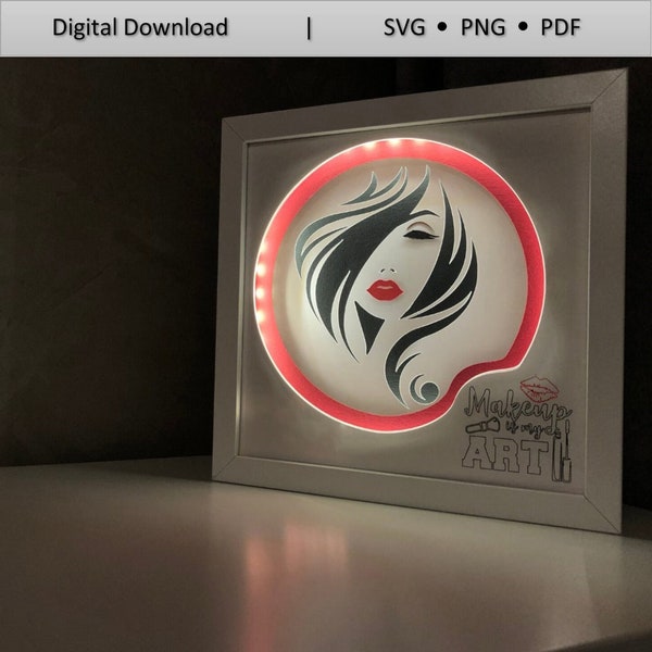 Make-UP Artist, 3D Paper Cut Light Box Template Files, Shadow Box SVG, 3D Papercut LightBox Svg File DIY, Cricut, Silhouette Make-UP Artist, 3D Paper Cut Light Box Template Files, Shadow Box SVG, 3D Papercut LightBox Svg File DIY, Cricut, Silhouette